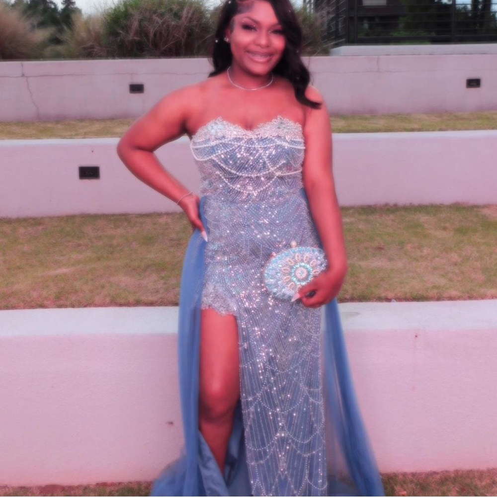 SHEIN Blue Strapless Prom Dress